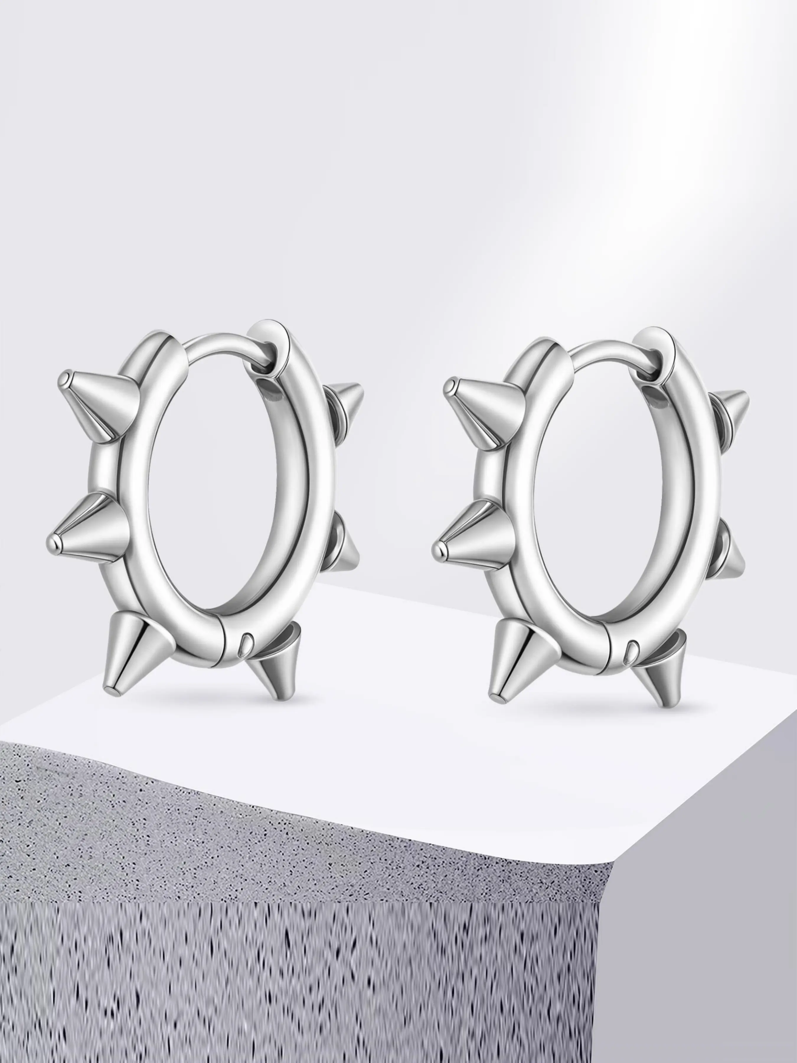 2pcs Stainless Steel Hypoallergenic Spike Circle Round Hoop Earrings 20.2x16mm, Gothic Punk Style Jewelry for Men, Perfect for Parties and Festivals, Stainless Steel Hoops