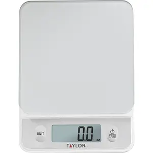 Taylor Glass Top Food Scale with Touch Control Buttons, 11 lb Capacity, Silver