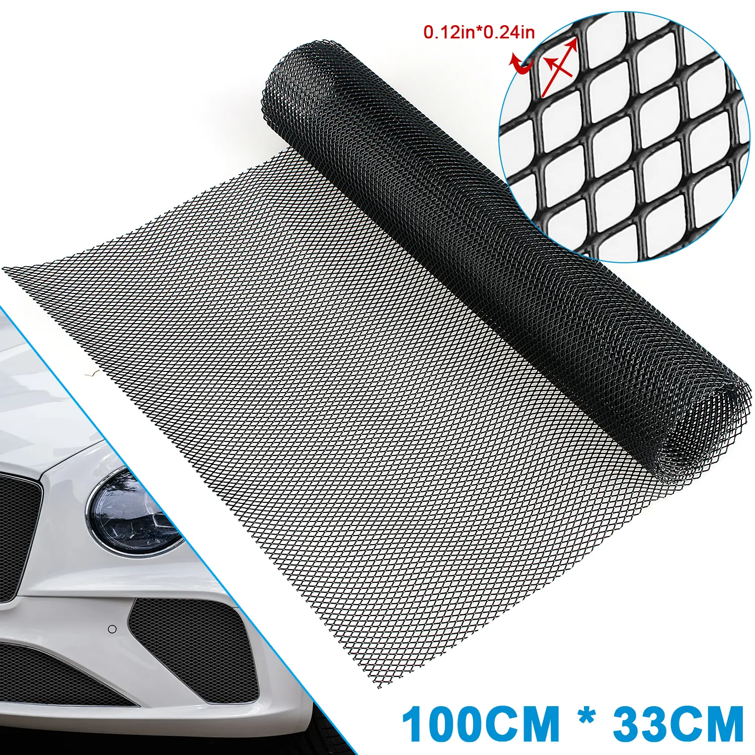 Universal Cuttable Car Grille Mesh(100cm x 33cm) – Black Aluminum Front Bumper Grill Guard, Protects Radiator from Debris & Stones for Car SUV Truck
