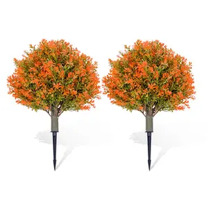Artificial Topiary Trees Set of 2, Topiary Trees with Metal Ground Spike for Winter and Fall,Christmas Topiary Tree Outdoor Front Porch Garden