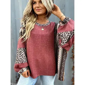 Casual shirt with contrasting stripes, round neck loose sports shirt, women's topRAIMENTRY