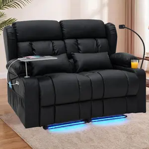 【JOYVELLEHEIM】Ergonomic Power Loveseat Recliner Sofa for Adults - Massage & Heat, LED Lighting Theater Seating, USB & Type-C Charging, Hidden Storage, 360° Tray Table & Cup Holder, Multi-Color Multi-Fabric for RV, Watch Party