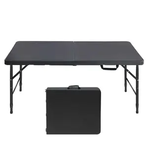 4ft Black Portable Folding Outdoor Side Table - 135KG Weight Capacity, Indoor Camping Furniture