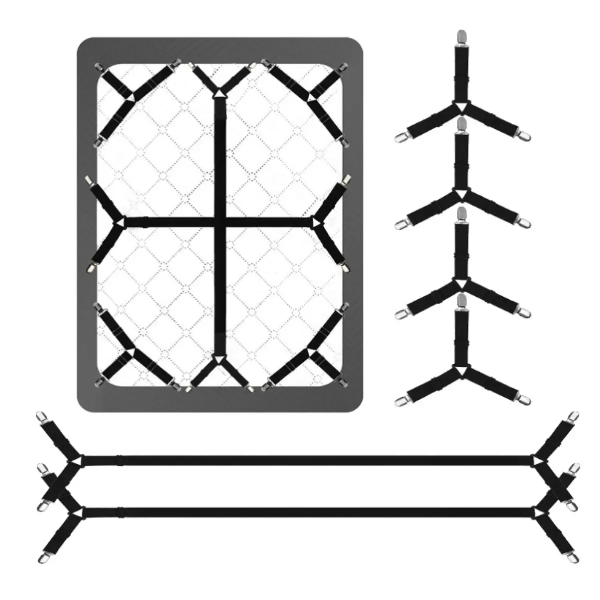 6 PCS Bed Sheet Straps, Secure and Fitted Sheet Straps for Full Size Bed, Adjustable Sheet Clips, Fitted Sheet Straps Holders for Corners，Enhance Your Sleeping Experience