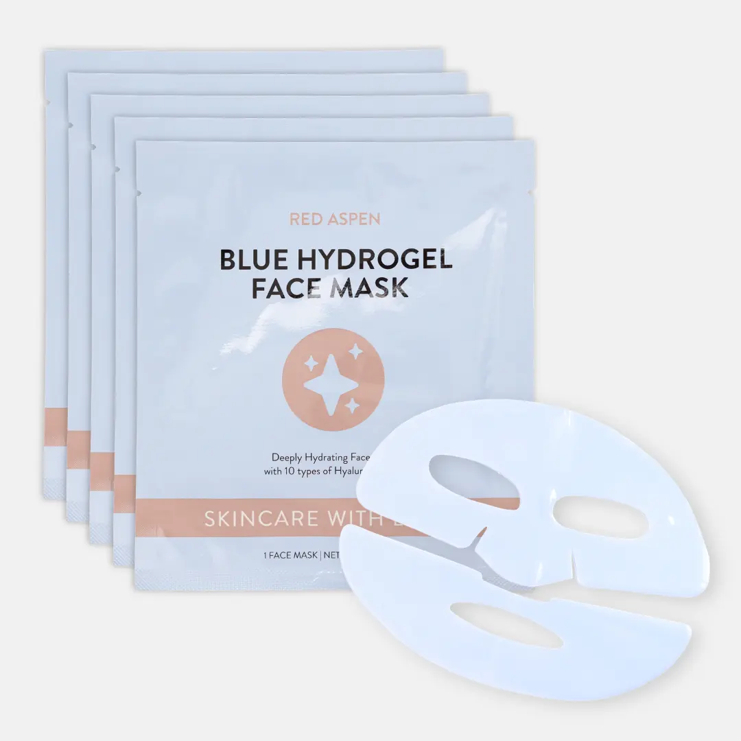 Red Aspen Blue Hydrogel Face Mask 5-Pack 10 Types Hyaluronic Acid Deep Hydration Cooling Skincare