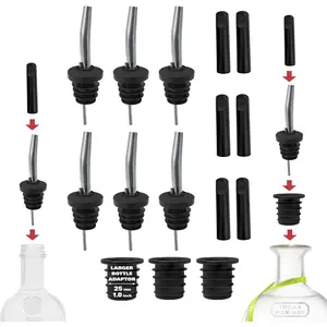 Stainless Steel Liquor Bar Bottle Pourers - Drip-Free Nozzle - Pour Spouts for Alcohol & Bartending - Universal Fit Speed Spout - Rust-Free & Easy Clean - Chrome (6 Pack)