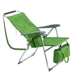 Portable Beach Chair Folding Camping Chair, Folding Beach Chair 7 Position Backpack Beach Chairs 17 Inch Seat Height with Bottom Storage Bag, Cupholder and Side Storage Pouch