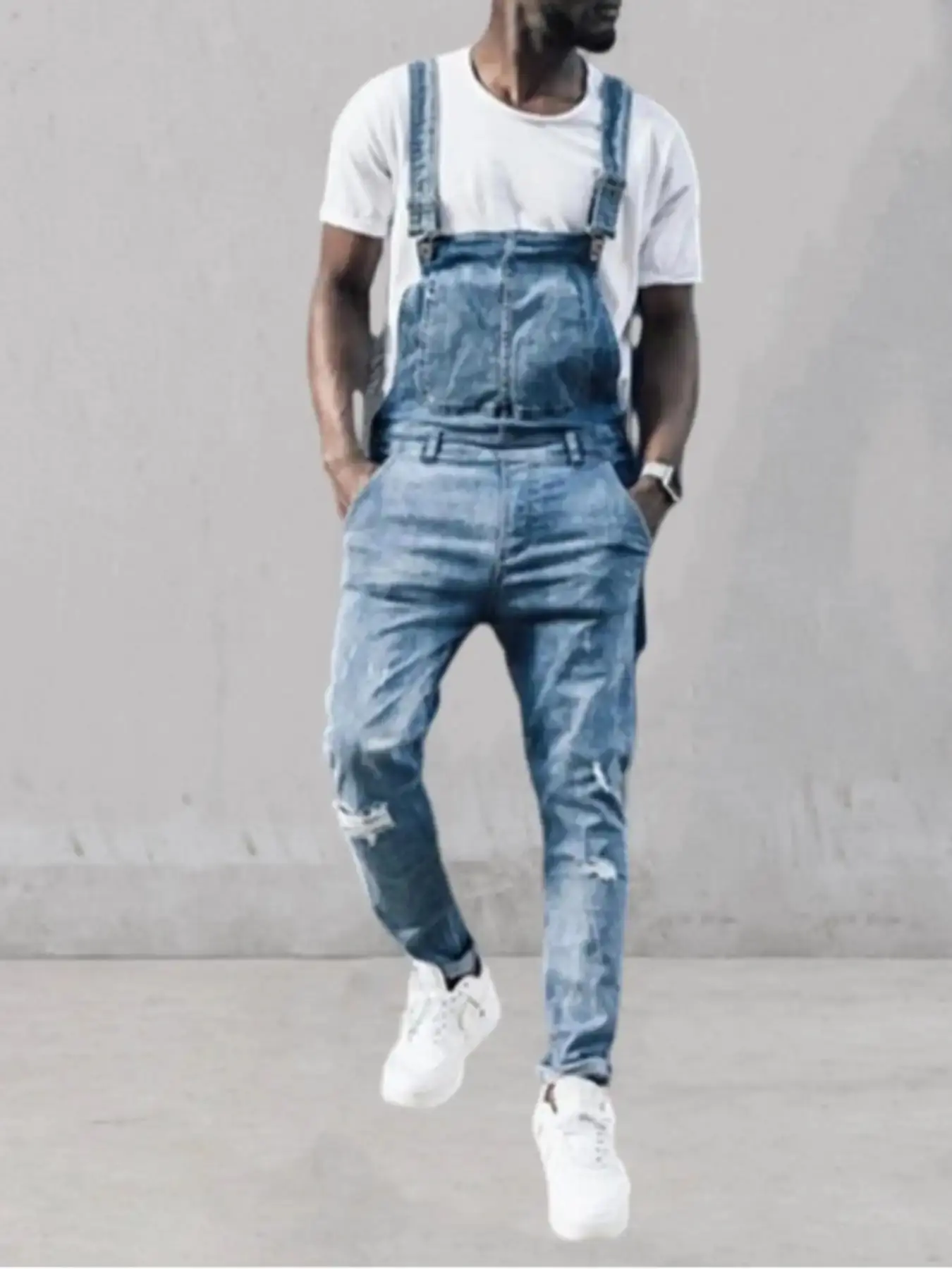 Men's Solid Color Denim Overalls, Casual Comfy Loose Fit Suspender Jeans for Daily Wear, Fashion Clothes for All Seasons, Menswear, wardrobe staple, essential piece, trendy style, everyday wear, must have item