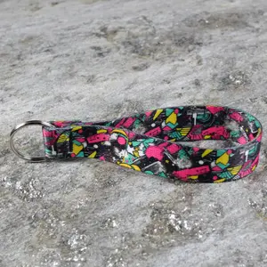 80's Inspired Keychain Wristlet  Retro Style Wrist Strap for Keys & Bags