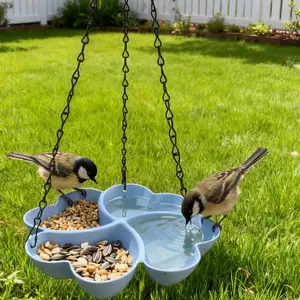Simple Hanging Bird Feeder Multifunctional Two-in-One Feeder Hanging Plum Blossom Bird Feeder with Chain for Bird Food and Water Dual Use Flower Bird Decor Hummingbird Tray Bird Bath