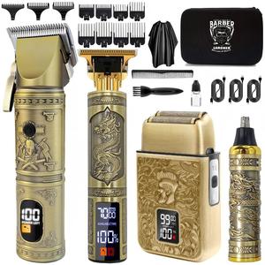 lcd display hair clipper & razor with limit comb, 1 set cordless trimmers & shaver, hair cutting kit for barber, hair cutting machines, barber equipment, hair products, hair clippers, hair clipper for men, adjustable clipper, adjustable barber kit