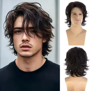 Mens Short Layered  Wig Synthetic Halloween  Hair Wig,Brown