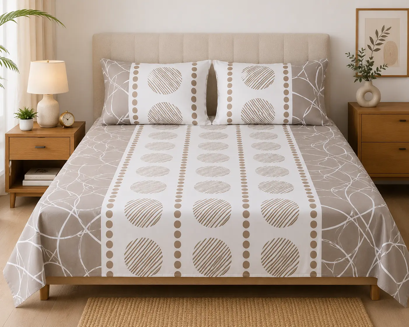 EZee Comforts Mocha Orbit Premium Printed Cotton Bedding Set - Wrinkle Resistant, Soft, Breathable, Cooling, All Seasons Sheets sohochic