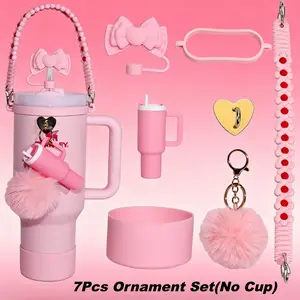 7Pcs DIY Decoration Set for 40oz Vacuum Insulated Cup Specially Designed Ornaments for Decorating Vacuum Insulated Cups Stylish Water Cup Accessories Mini Cup Charm Can Store Lipsticks with Non-Slip Silicone Protective Sleeve Idea Small Gift Set