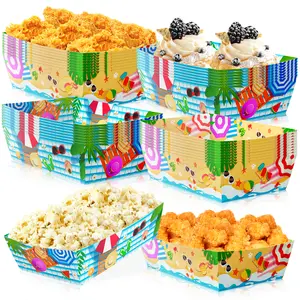 36pcs Summer Pool Paper Food Trays, Pool Popcorn Tray Beach Popcorn Tray Hawaiian Paper Food Boat Trays for Hawaii Tropical Party Decorations Supplies