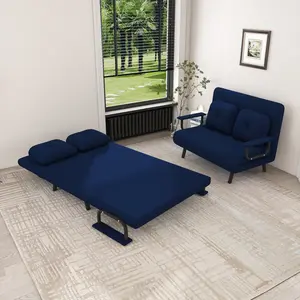 ARCH 46" Wide Folding Sofa Bed 5-in-1 Convertible Chair for Two - 5-Position Adjustable Backrest with Pillow, Space-Saving Sleeper for Living Room, Bedroom & Office (71.6"W x 46"D)(Bule)