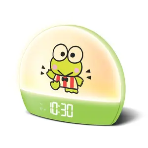 Hello Kitty Keroppi Sunrise Alarm Clock, USB Powered Digital Bedside Clock with Color Changing Light, 6 Color Modes, Green Room Decor