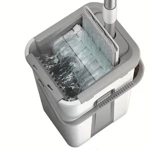 New 1 Set Effortless Hand-Free Mop & Bucket System - Super Absorbent Flat Mop for Dust Removal on Tile Marble & Wood Floors - Wet & Dry Cleaning Solution Innovative Cleaning Tool