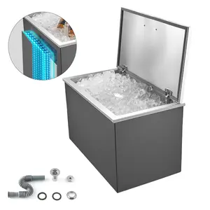 VEVOR Drop in Ice Chest, 28Lx 16Wx 17H Stainless Steel Drop in Cooler, 87.6 Quart Commercial Ice Bin with Flip Lid for Outdoor Kitchen Patio Bar, Drain-pipe Set Included, for Cold Wine Beer