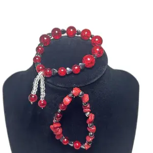 Stretchy Healing Bracelets + Red Crystal Beads & Gemstones With stainless steel Chrome Hearts 2 piece set