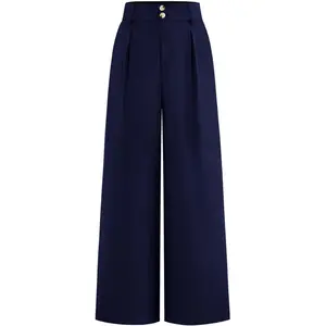 Women Wide Leg Dress Pants High Waist Work Trousers Button Pleated Slacks Palazzo Pants Business Casual Outfits