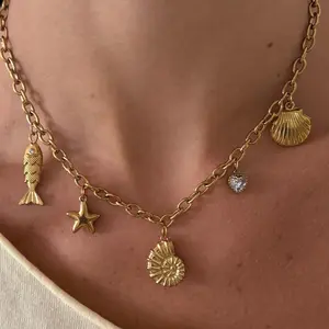 EVRY JEWELS Gold or Silver Plated Women's Seaside Sweet Charm Necklace