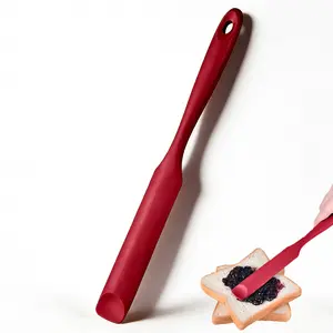 Ergonomic Non-Stick Slim Spurtle, 600°F Heat Resistant Rubber Scraping Tool for Jam Nut Butter Sourdough, Flexible Skinny Cream Spreader Long Slim Kitchen Spurtle for Jar Blender Bottle