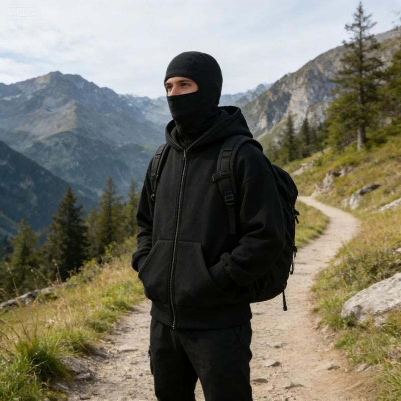 Balaclava Jacket Zip Up Fashion Double Layer Hoodie Hip Hop Outerwear Jacket Y2K Clothing for Men and Women