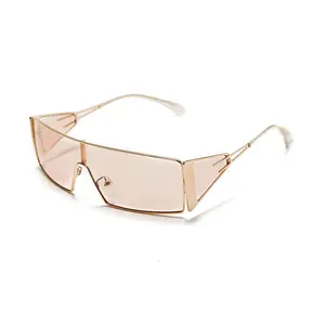 Y2k Sunglasses Women's Fashion Rectangular Luxury Metal Rivet Trendy Unique Glasses with Gold Frame