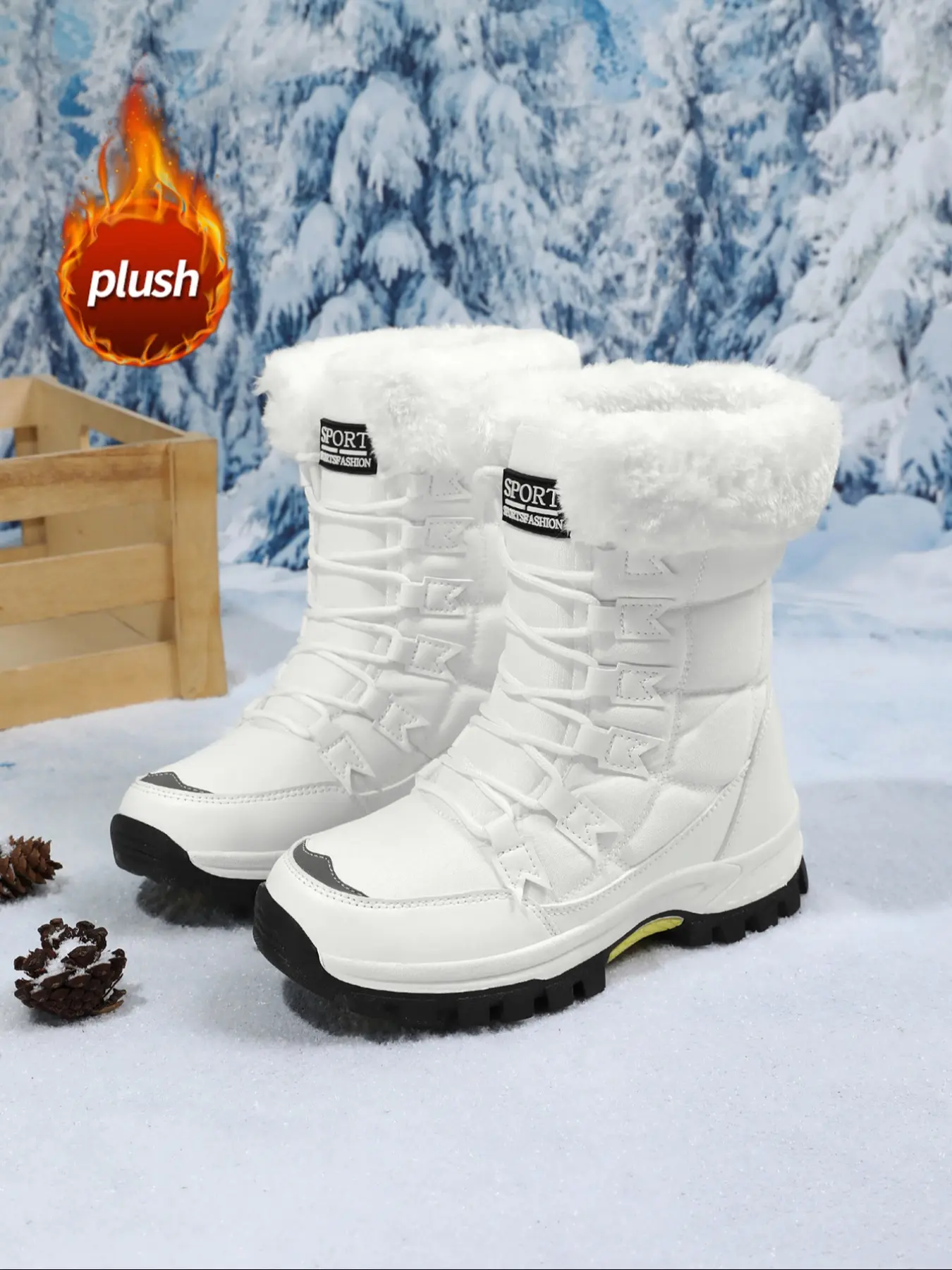 Men's High-Top Snow Boots, Fur Trim Boots, Fall & Winter Waterproof Anti-Slip Outdoor Shoes, Warm Windproof Casual Footwear for Daily Wear