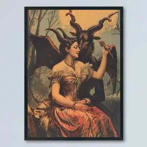 Retro Modern Art Deco Style Canvas Art Print - Spooky Gothic Valentine Frameless Wall Hanging Decor - Ink On Canvas, Cartoony Occult Theme Poster For Home Office, Living Room, Bedroom Decoration