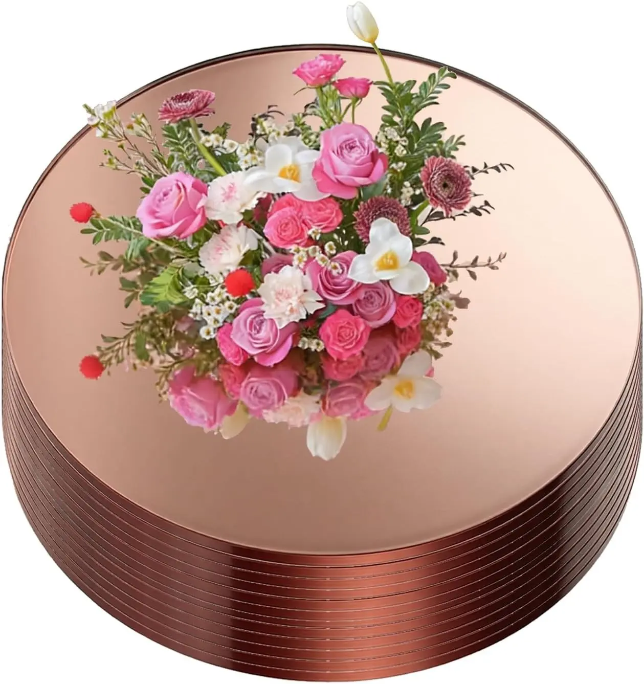 12 Pcs 10 Inch Mirror Centerpieces Decorative Trays Thickness 1.5 mm Rose Gold