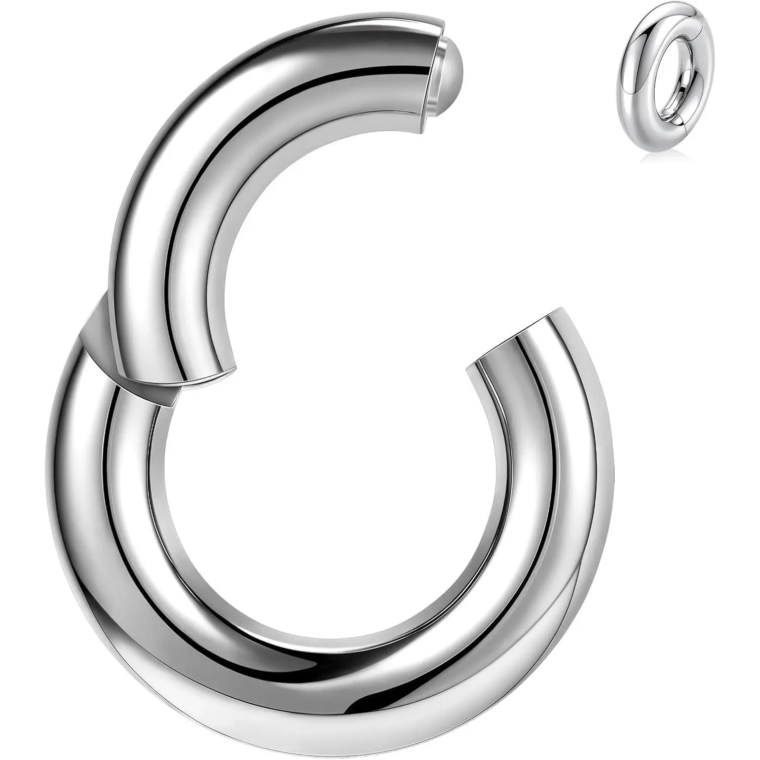 F136 Titanium Hinged Large Septum Nose Rings, 2G 4G 6G 8G 10G 12G Segment Clicker PA Ring, Spring Action BCR Rings Earrings Gauges Hoop Body Jewelry