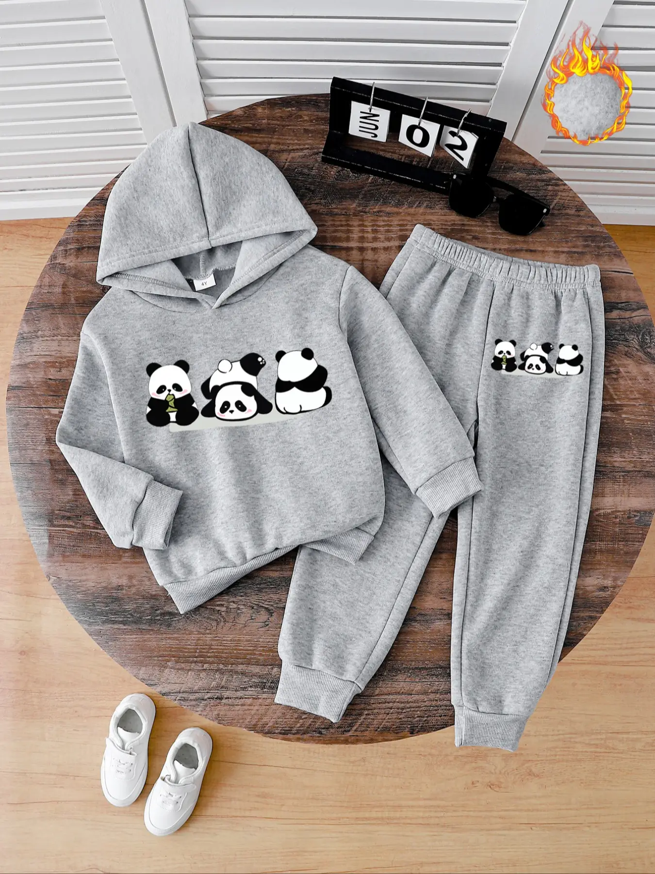 Boys' Fall Winter Fleece Set, Cartoon Panda Hoodie & Jogger Pants Two-Piece, Hooded Sweatshirts & Trousers, Warm Skin-Friendly Lining, Perfect Gift fo