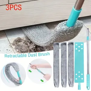 Extendable Dusting Mop + 3 Replaceable Mop Heads: Extendable Cleaning Brush Head, Wet/dry Dual-purpose Cloth Head, Ceiling/sofa/under-bed/car Crevice Cleaner, Rod for Hard Floor Dusting, Durable Flexible Cleaning Tool