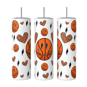 Basketball Sports 20oz Skinny Insulated Tumbler with Lid and Straw