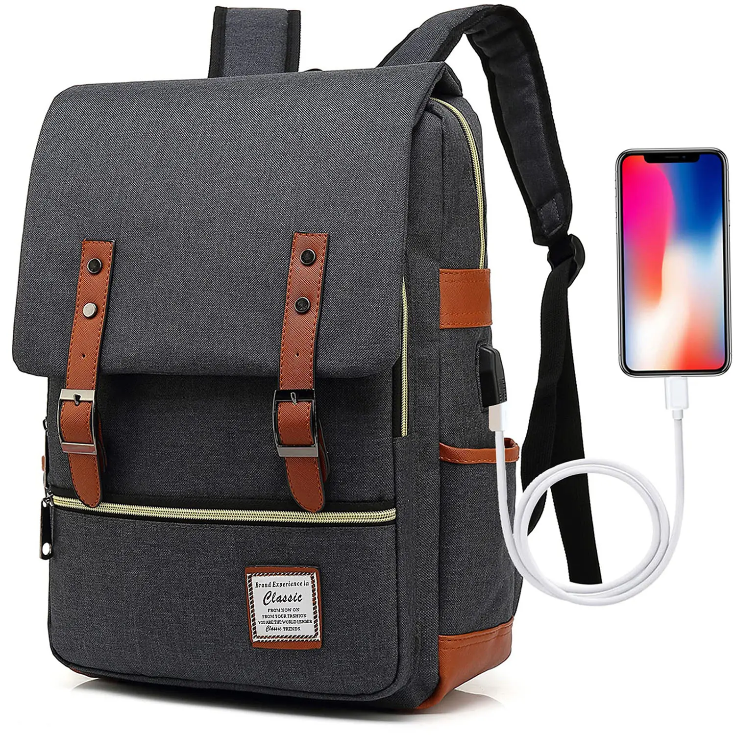 New Retro Canvas Laptop Backpack, Unisex Outdoor Travel Bag, Fashionable Shoulder Bag with USB Port, Large Capacity