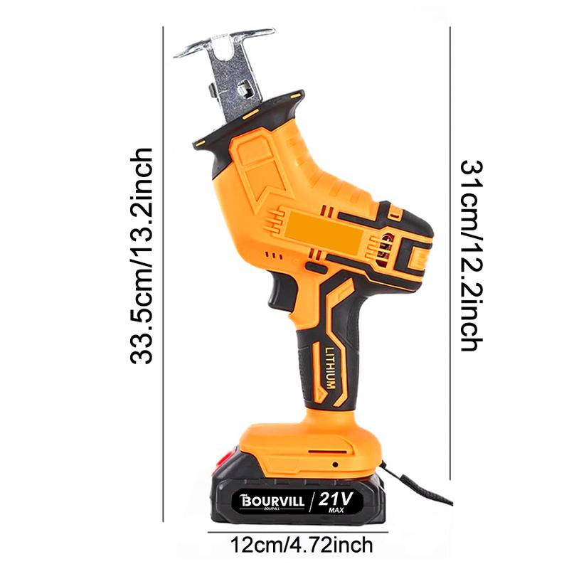 Cordless Reciprocating Saw with 2 Batteries & Charger, 4 Blades - Variable Speed, Ergonomic Grip, Lightweight , Self-Locking Chuck for Wood/ Metal/ PVC Cutting -Outdoor Garden DIY Tool, Modern Tool Design Home decoration