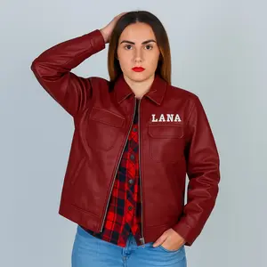 Women Lana Crybaby Red Retro Moto Glam Biker Real Leather Jacket