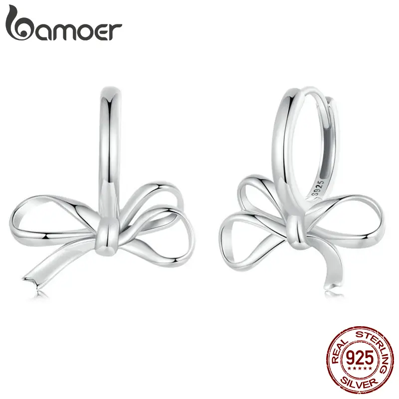 BAMOER 925 Sterling Silver Bow-knot Earrings For Women Silver Jewelry Gift To Daughter Wife For Christmas Birthday
