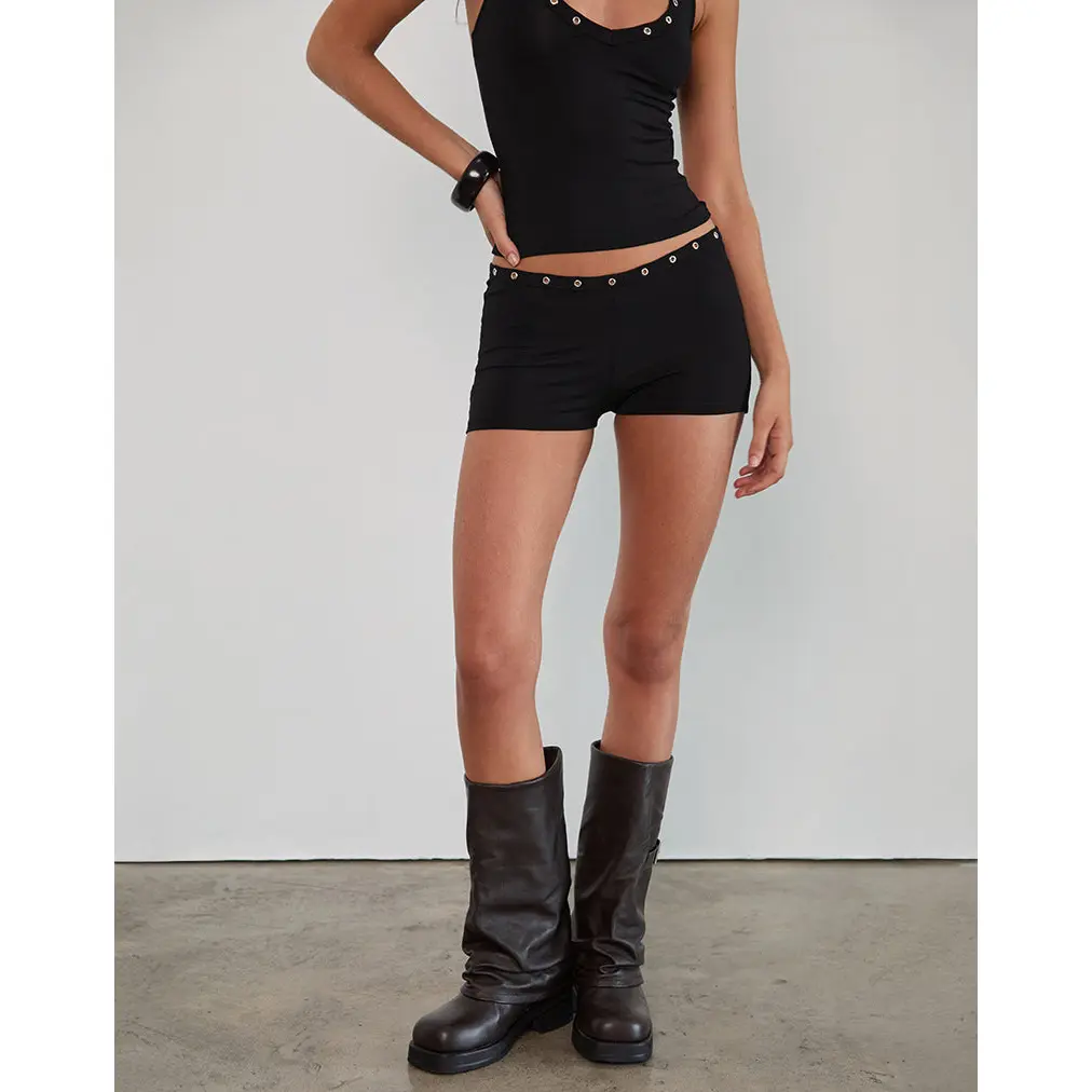 Kento Hot Pant in Black with Eyelets