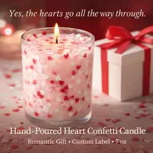 Heart Confetti Candle Romantic Gift Custom Love Candle 7 oz Hand-Poured with Custom Label for Decor