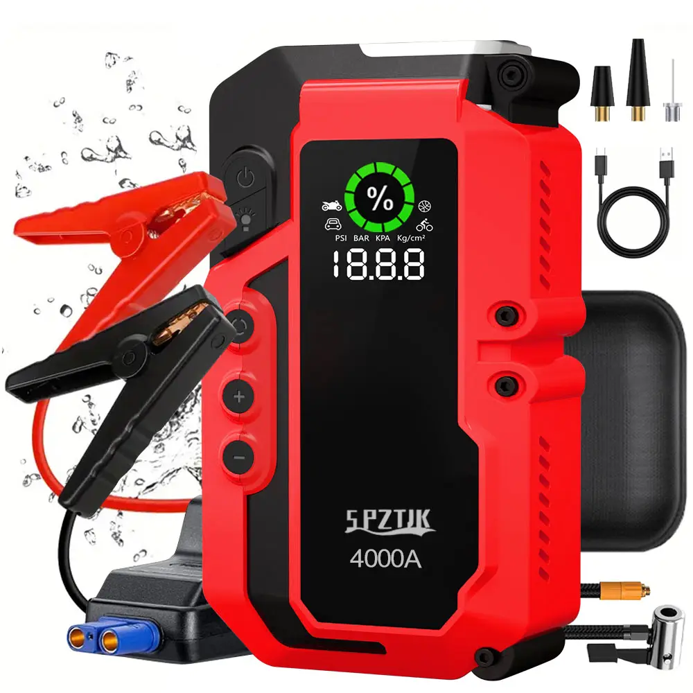 SPZTJK Car Battery Jump Starter, 4000A Peak Car Jumper Starter Battery Pack for Up to 10.0L Gas & 8.0L Diesel Engines, 12V Portable Jump Box，Auto Battery Booster Pack,Portable Power Bank with USB Quick Charge and Type C Port