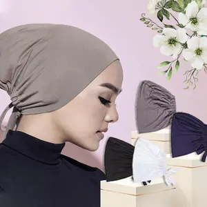 [Comfortable Modal Ponytail Hats] 4pcs Adjustable Women's Hijab Undercaps with Butn & Sweatband - Comfortable, Breathable Modal Ponytail Hats for Long Hair