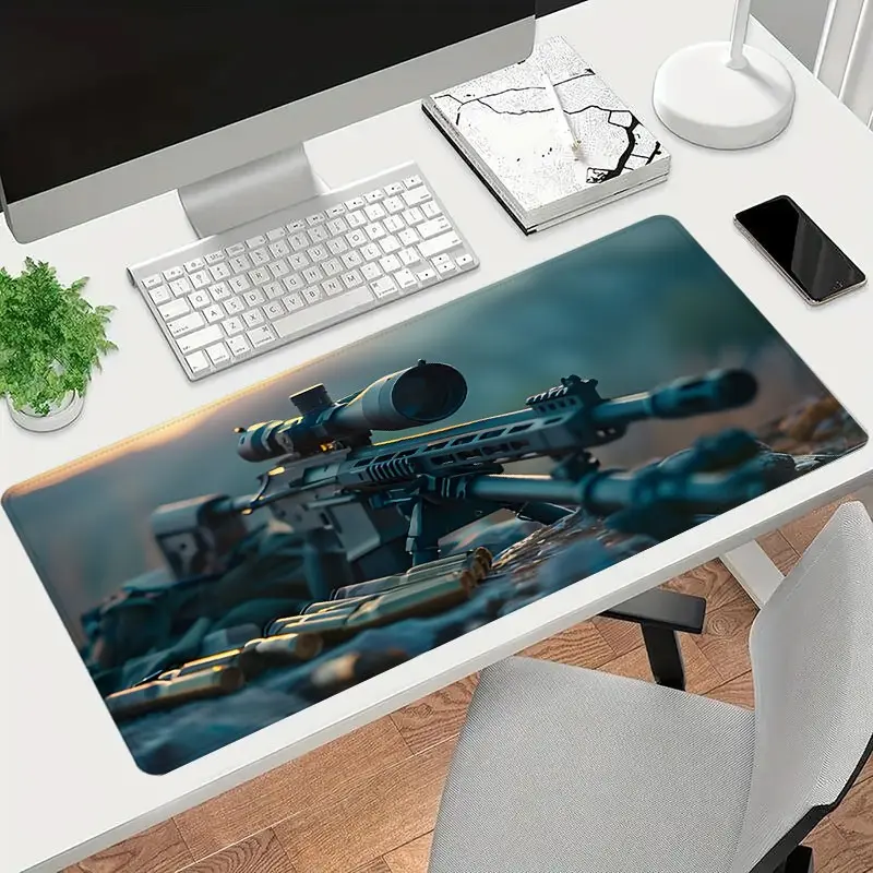 1pc High-definition Sniper Rifle Pattern Gaming Mouse Pad,Extended Desk Mat Office Desk Accessories- Non-Slip Stitched Edge Computer Mat For Desk 35.4x15.7 Inches Rubber Base Laptop Keyboard Pad for Home Office & Gamer,Durable and Spill-Resistant