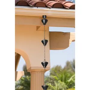 Aluminum Siam Rain Chain Replacement Downspout for Gutters, 8-1/2 Feet Length, Matte Black