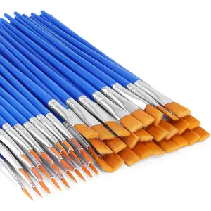 Brushes Bulk, 50 count Nylon Hair  Brushes for  Painting, Craft  Brushes Set for  Watercolor  Canvas Detail Painting (Flat and Round)