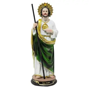 San Judas 8" Inches Tall Statue Classic Plain Green and Gold Patrono de los Casos Imposibles Religious Decor Saint Jude patron Religious art image, home decor, wall decor, church events, gifts