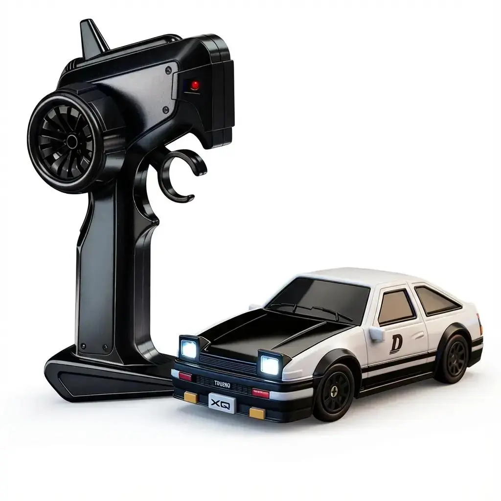 AE86 Micro-Scale 4WD Drift Racer High-Speed Full-Proportional RC Car with Steering Servo LED Lights & USB Charging Compact Desktop Toy Gift for Boys