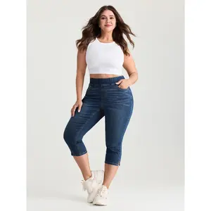 BLOOMCHIC Plus Size Pull-On Stretch Waist Slim Fit Capri Jeans [M–6X], 3514, Summer Vibes